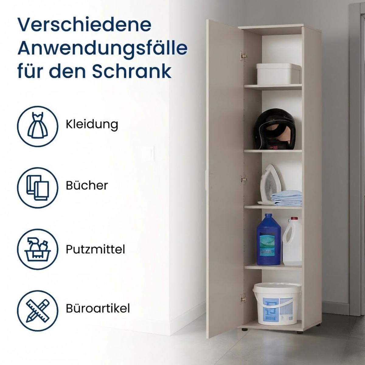 MEHRZWECKSCHRANK mit 1 Tür & 4 Einlegeböden in Kaschmir - Kaschmir, Holzwerkstoff (40/184/35cm) - Home Collective