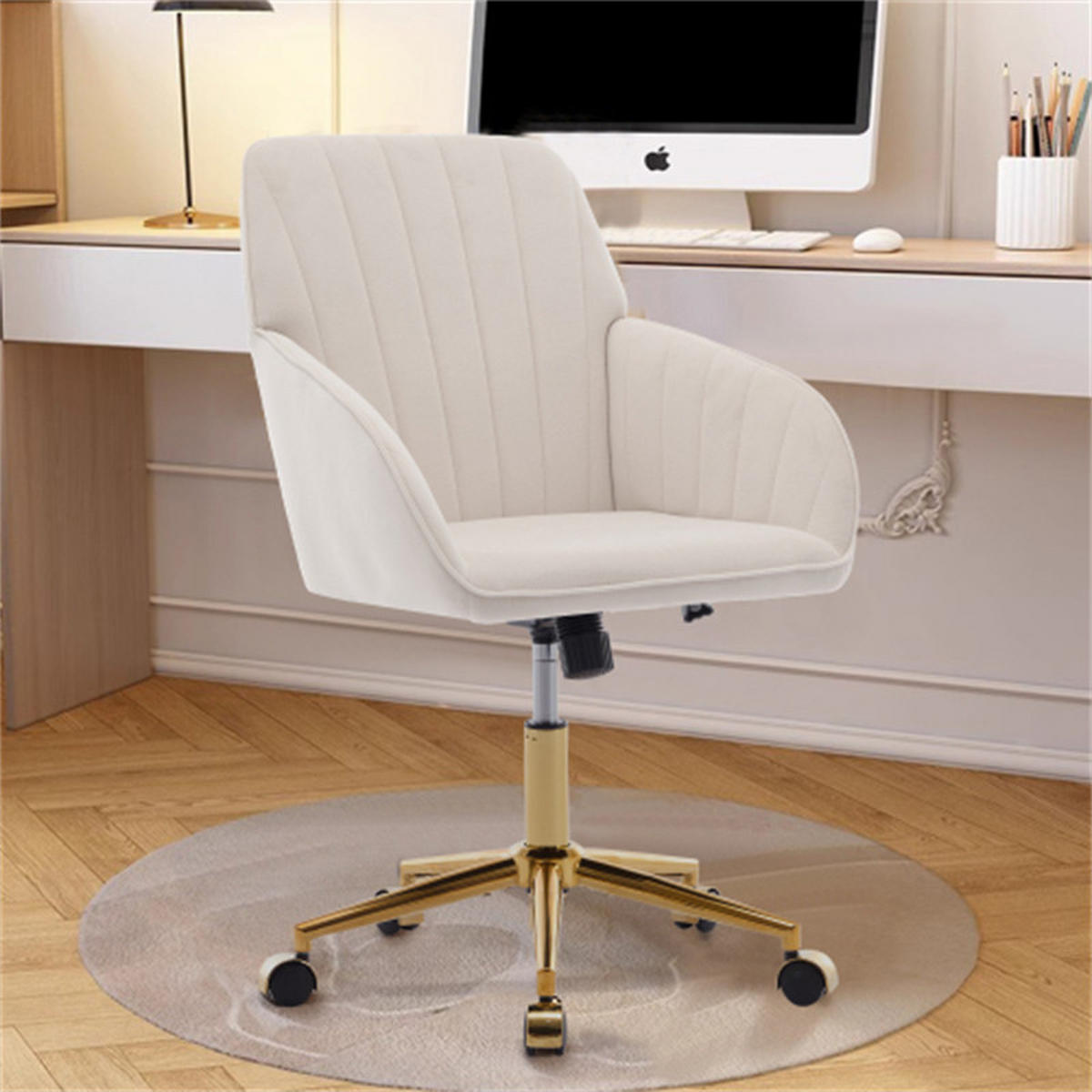 DREHSTUHL Ergonomisch Weiß, höhenverstellbar & drehbar, Metall-Samt-Bezug, 62 x 60 x 97 cm - Weiß, Metall (62/97/60cm) - Albatros