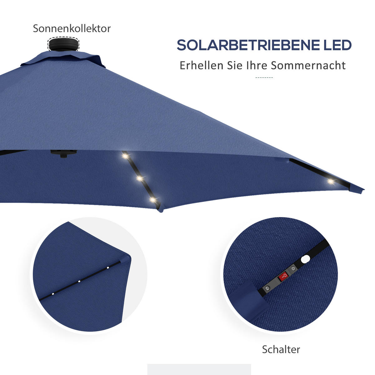 SONNENSCHIRM, Stahl, Polyesterstoff, Blau - Blau, Metall (290/290cm) - Outsunny
