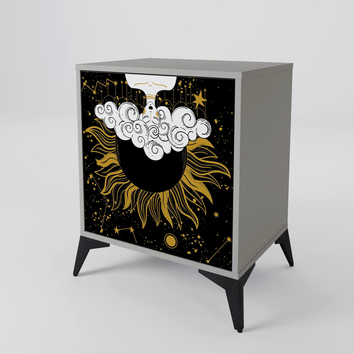 SIDEBOARD STELLAR CONSTELLATIONS, Grau, 57,5x42x57,5 cm, Ohne Füße - Multicolor/Grau, Holzwerkstoff (57.5/57.5/42cm) - SpaceRebels
