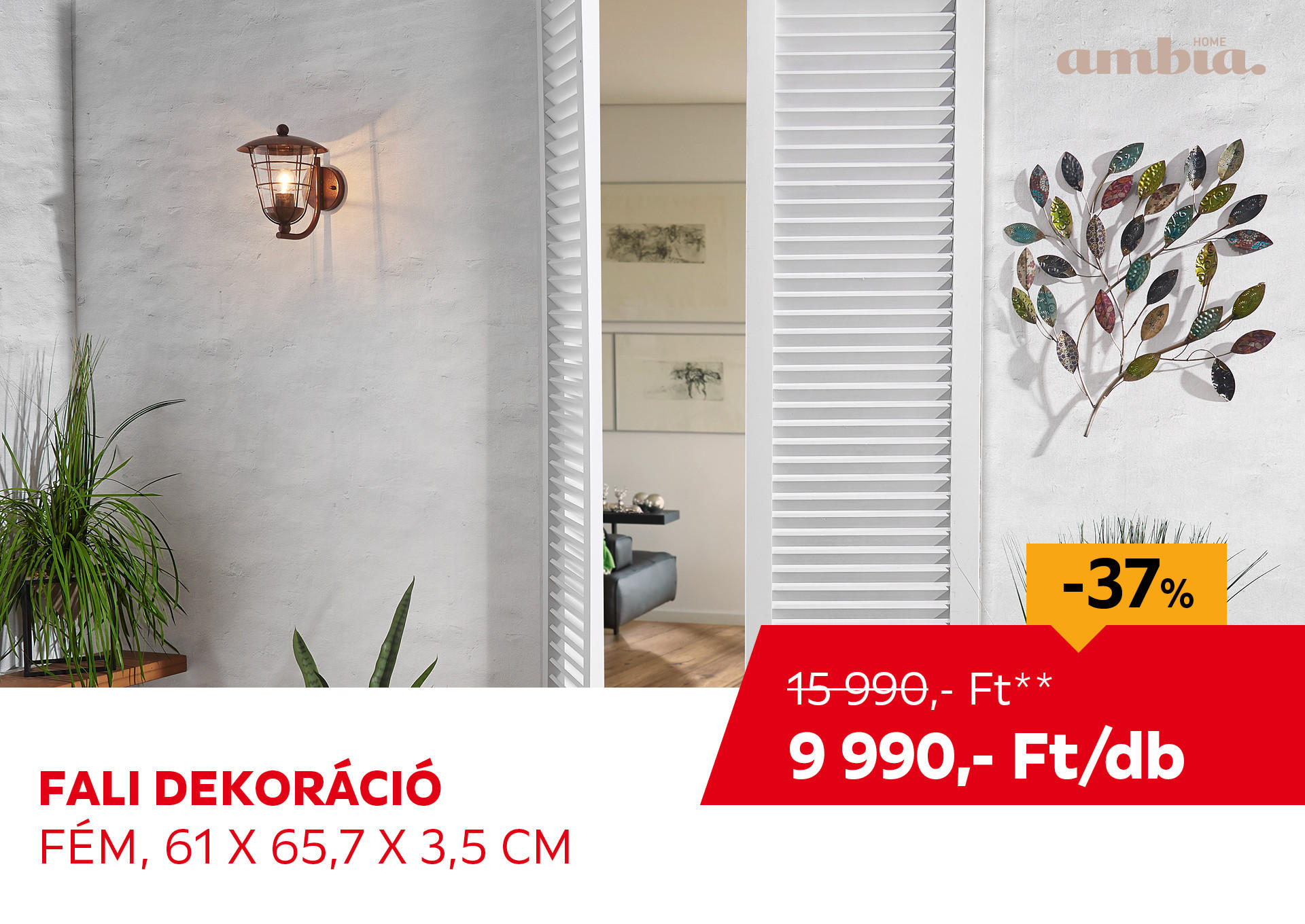 Fali dekoráció, fém, 61 x 65,7 x 3,5 cm, Kiemelt termék 15990 Ft.- helyett 9990 Ft.-