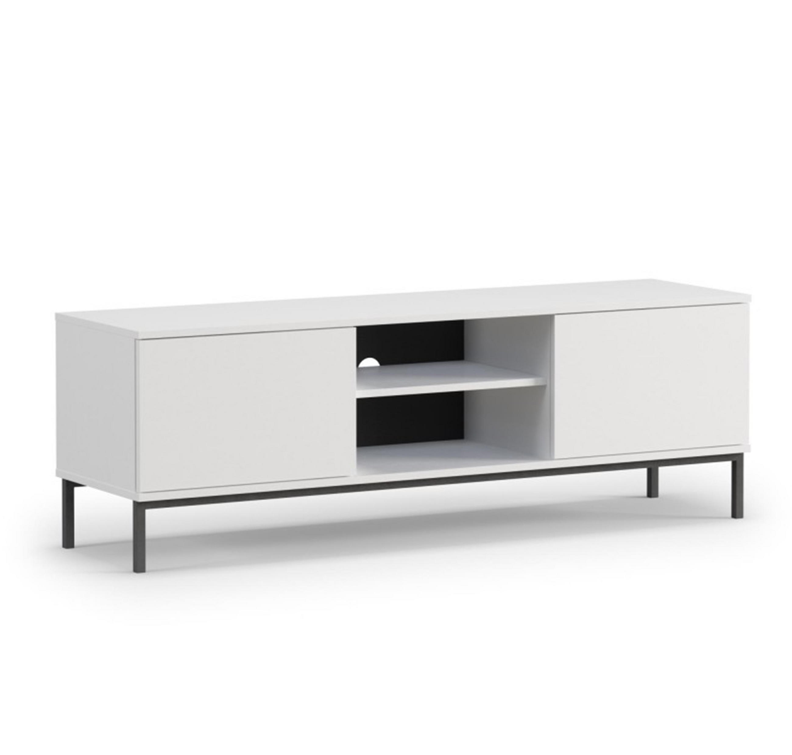 LOWBOARD Queba 2T Weiß 150/50/41 cm – TV Lowboard weiß mit Türen - Schwarz/Weiß, Holzwerkstoff (150/50/41cm) - AX Living