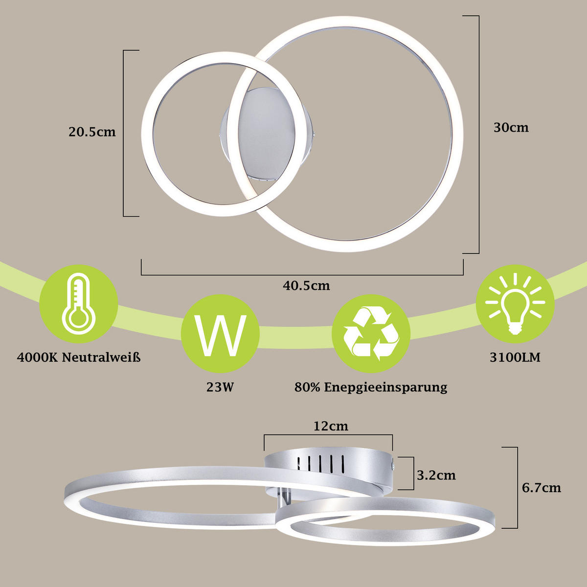LED DECKENLEUCHTE Melenkir 40.5/30/6.7 cm - Silberfarben, Kunststoff (40.5/30/6.7cm) - ZMH