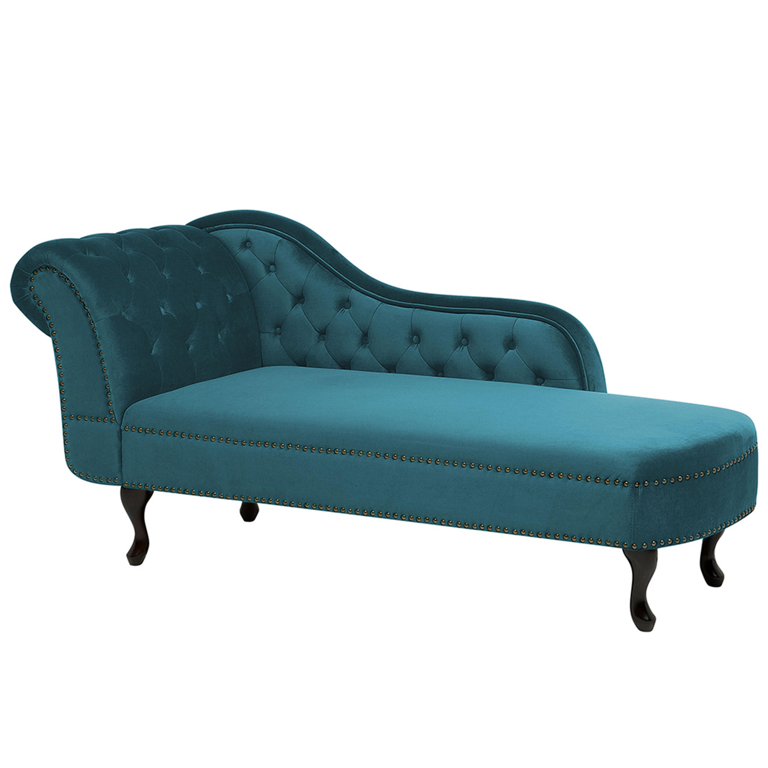 CHAISELONGUE Samtstoff smaragdgrün linksseitig Nimes - Schwarz/Hellgrün, Textil (170/79/61cm) - Beliani