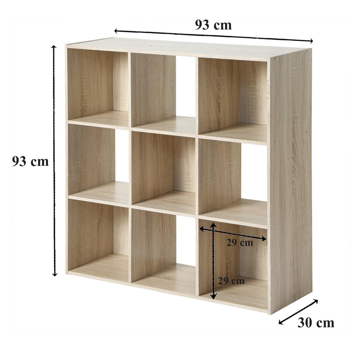 REGAL mit 9 Fächern - Eschefarben, Holzwerkstoff (29.5/92.5/92.5cm) - Calicosy
