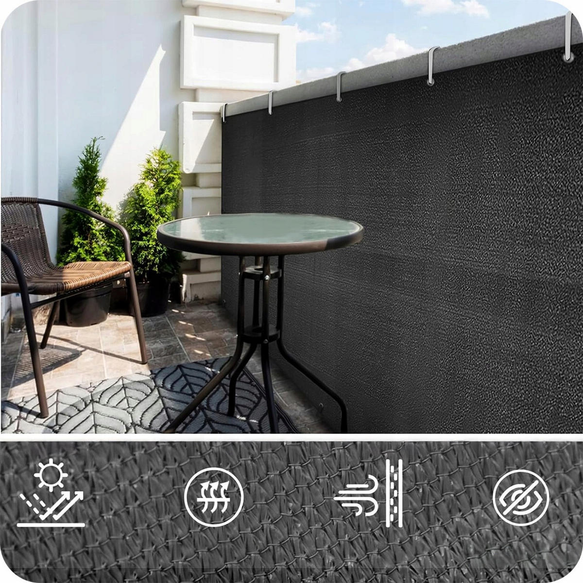 BALKON-SICHTSCHUTZ 1,2x5m - Anthrazit, Kunststoff (500/120cm) - KRUMAD