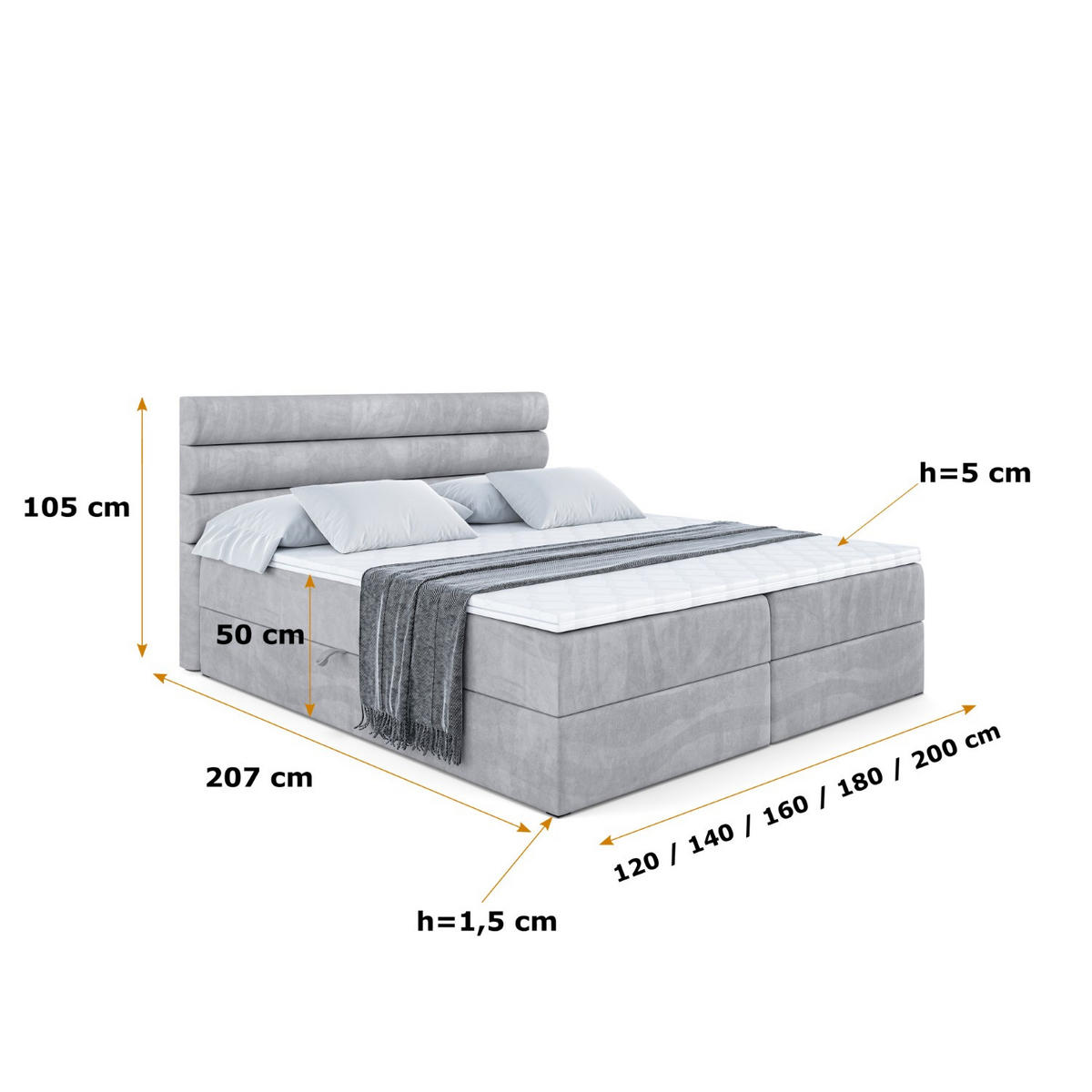 BOXBETT mit Matratze H3 und Lattenrost - CELESTIA - 180x200 cm Hellgrau - Hellgrau, Holzwerkstoff (180/200cm) - ALTDECOR