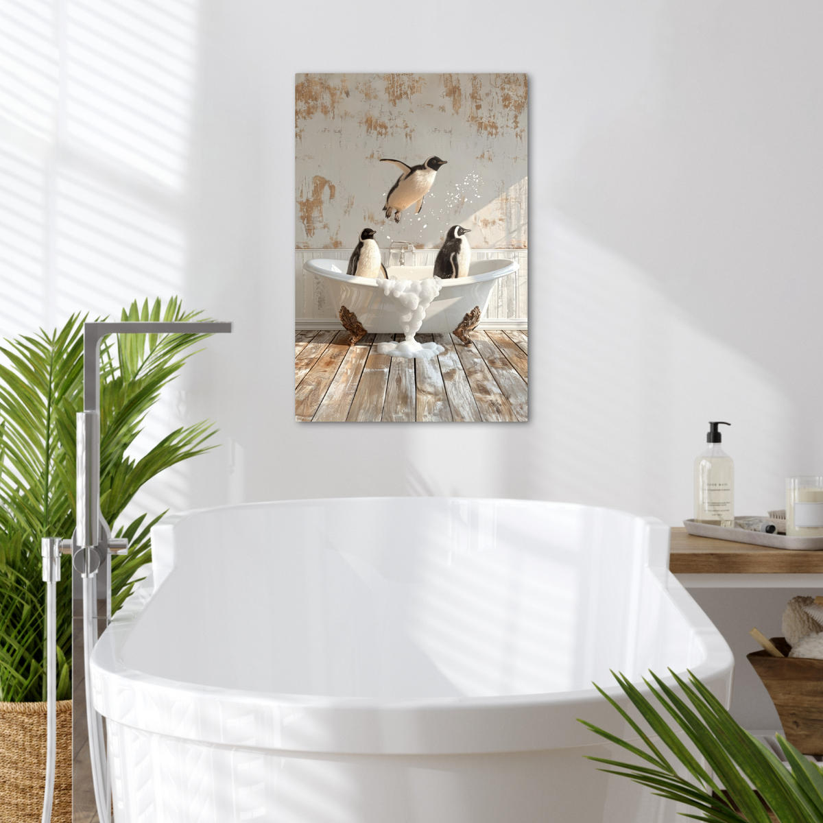 LEINWANDBILD Vintage - Pinguin - Badewanne - Schaumstoff 40x60 cm - Schwarz, Textil (40/60cm) - MuchoWow