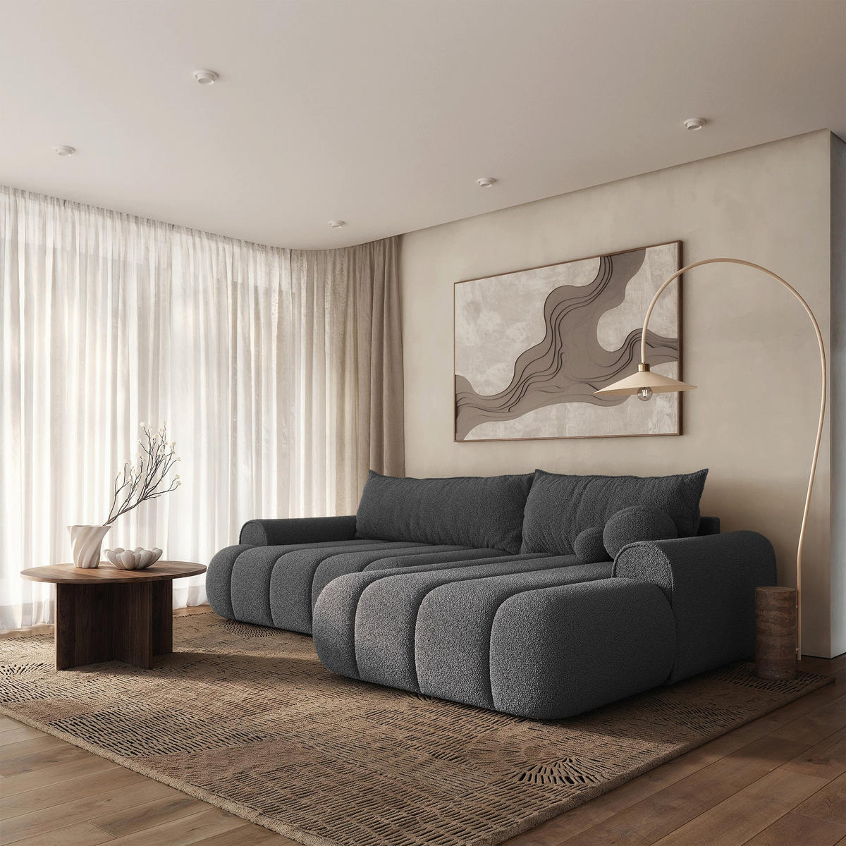ECKSOFA Dandelino Grau mit Bouclé-Bezug, rechts - Schwarz/Grau, Kunststoff/Textil (172/271cm) - Selsey