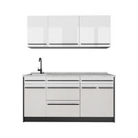 SINGLEKÜCHE R-Line, Weiß Hochglanz/Anthrazit, 160 cm Arbeitsplatte Marmor - Weiß Hochglanz/Anthrazit, Holzwerkstoff (160/81.6/60cm) - Vicco