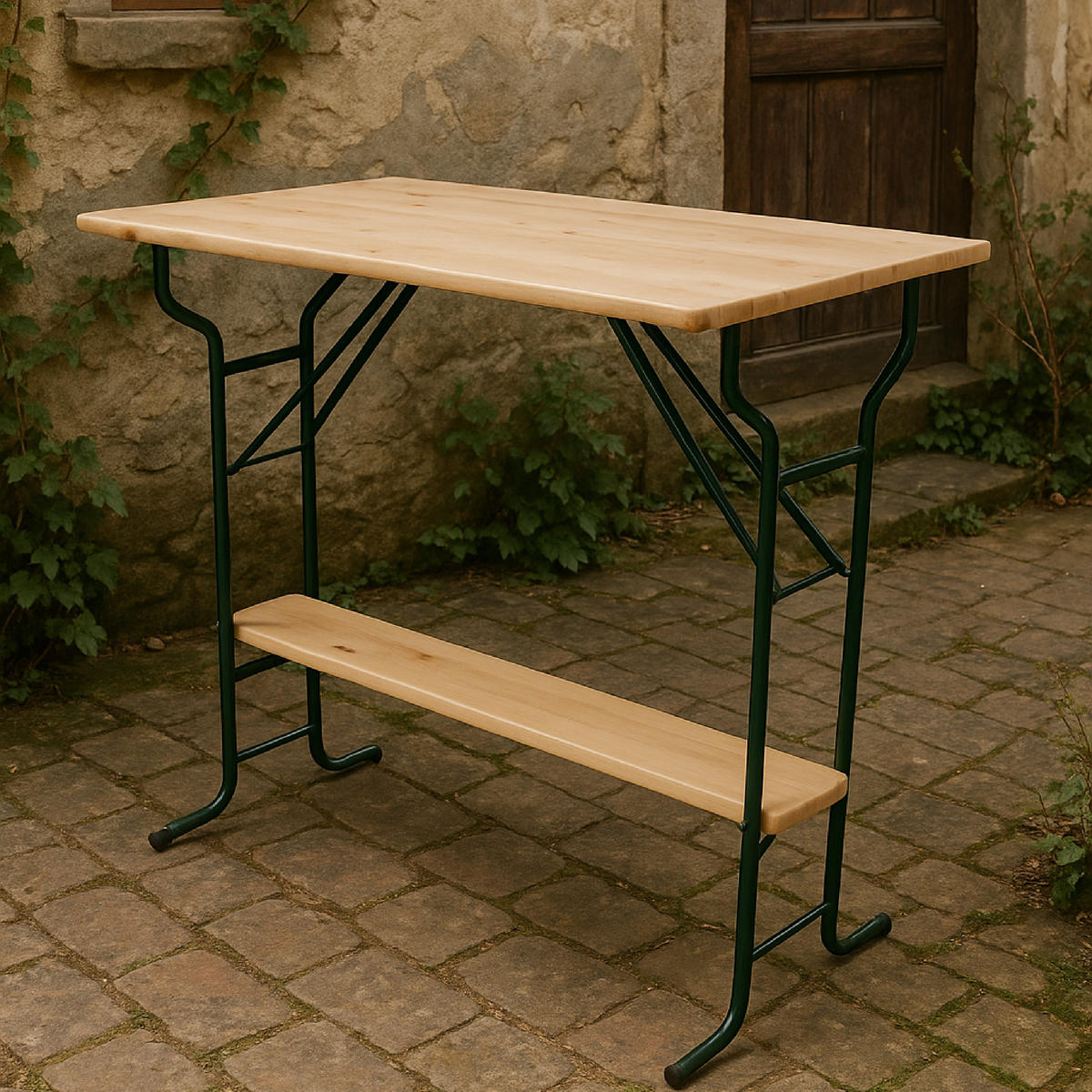 STEHTISCH Mino - 113cm klappbar, Bistrotisch Metall + Holz lackiert, Bartsich mit Fuss-Stütze - Braun, Metall (70/113/110cm) - TPFGarden