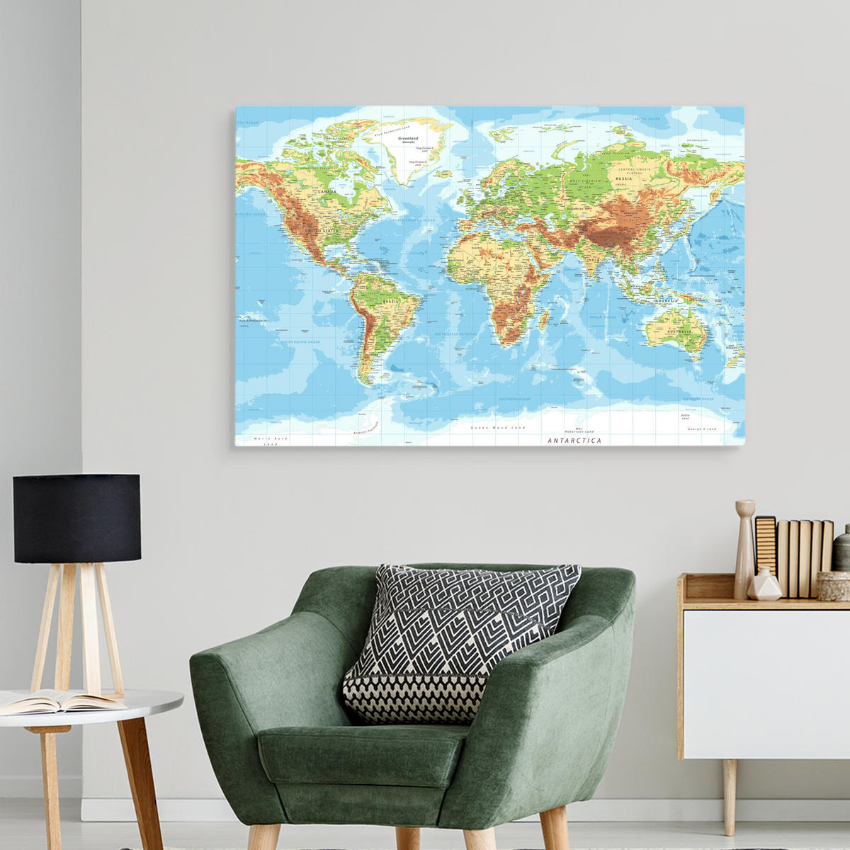LEINWANDBILD Bunte Politische Weltkarte 100x70 - Blau/Beige, Textil (100/70cm) - Muralo