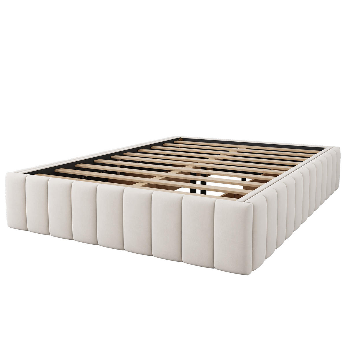 POLSTERBETT 140/200 cm in Beige Samt mit 4 Schubladen - Beige, Holzwerkstoff/Textil (140/200cm) - WISHDOR