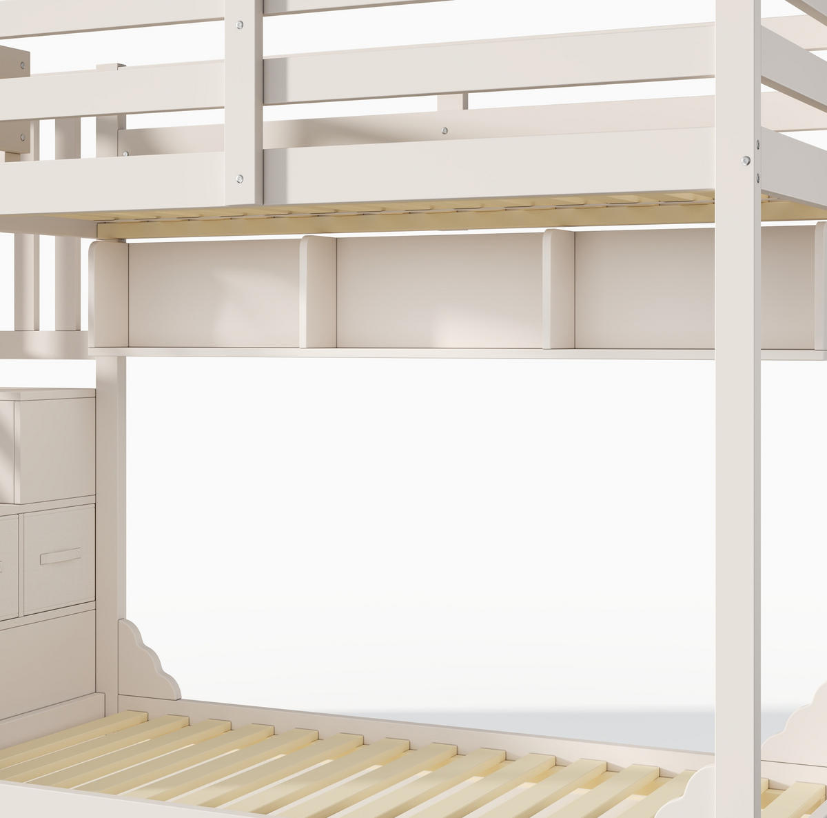 HOCHBETT aus Holz 90x200 cm in Weiß mit Treppenschrank & Stauraum - Weiß, Holz (90/200cm) - Modfu