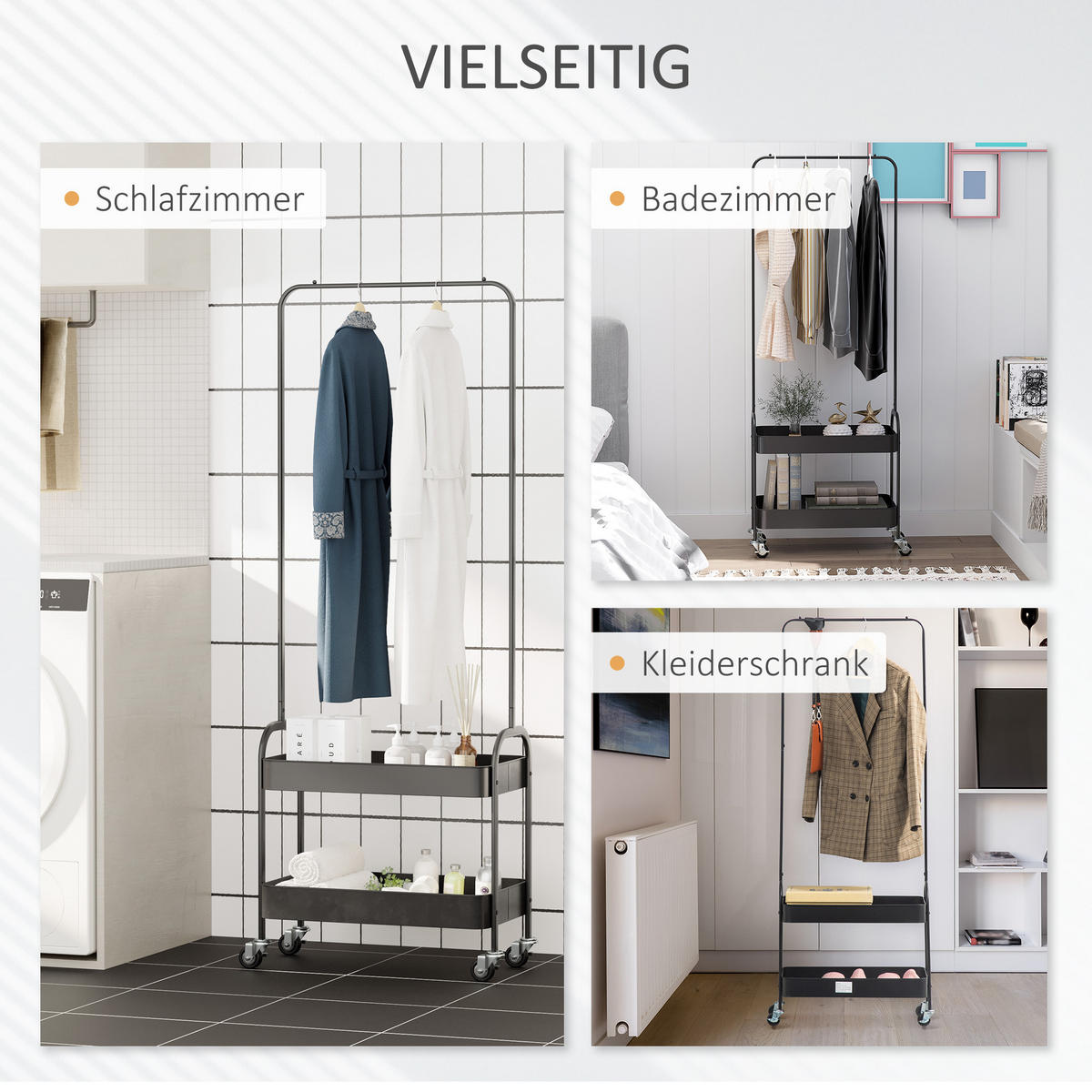GARDEROBENSTÄNDER Schwarz 31.5/56.5/152.5 cm - Schwarz, Metall (56.5/152.5/31.5cm)