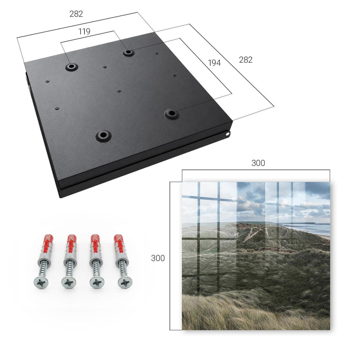 SCHLÜSSELBOX Schwarz 30x30 cm- Türöffnung nach rechts - Grüne Hügel - Grün, Metall (30/30/5cm) - TULUP
