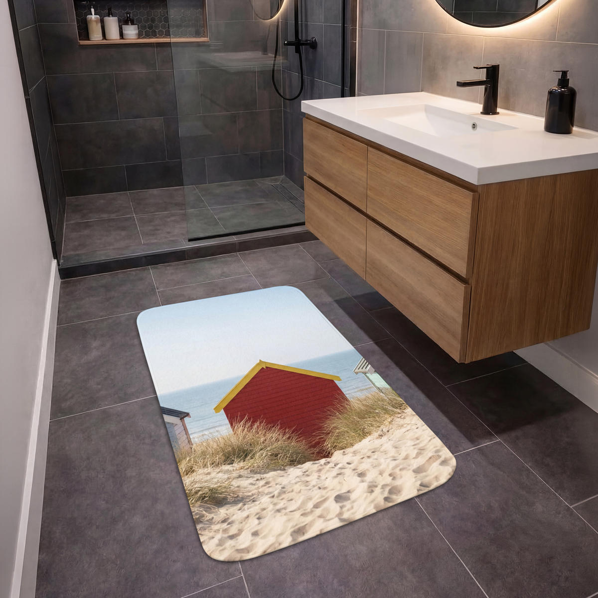 KOUPELNOVÁ PŘEDLOŽKA Pláž - Chaty - Barevné - Duny 60x90 cm - různobarevná, textil/plast (60/90cm) - OnlyWow