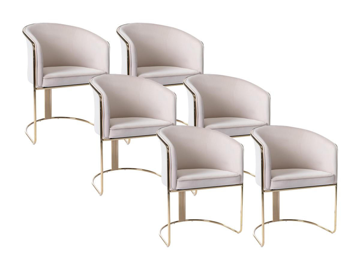 STUHL mit Armlehnen 6er-Set - Samt & Metall - Beige und Goldfarben - JOSETHE - Creme, Textil (52.5/82.5/59.5cm) - Pascal Morabito