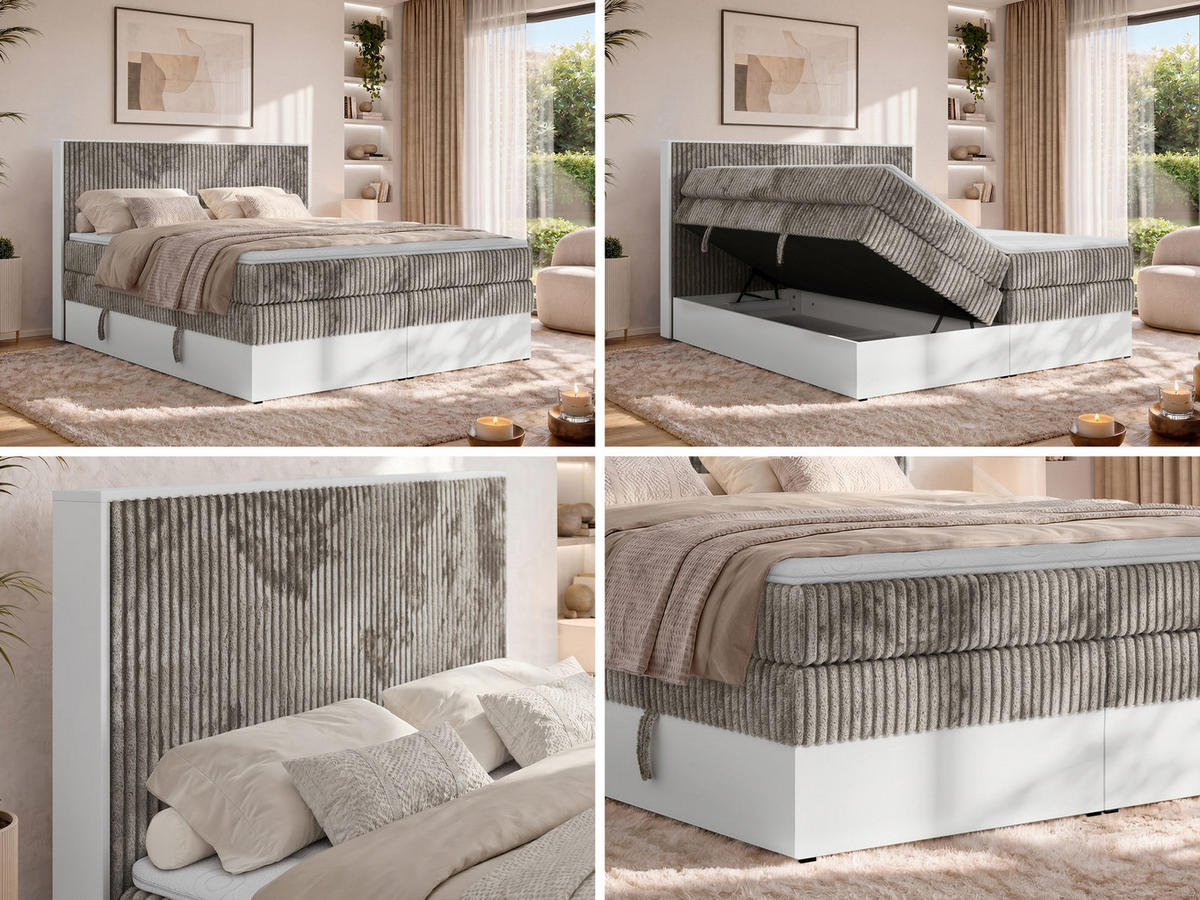 BOXSPRINGBETT TRAVIT KING 200/200 - Hellbraun Cord - Topper Visco - H3 - Hellbraun/Schwarz, Kunststoff/Textil (200/200cm) - MKS