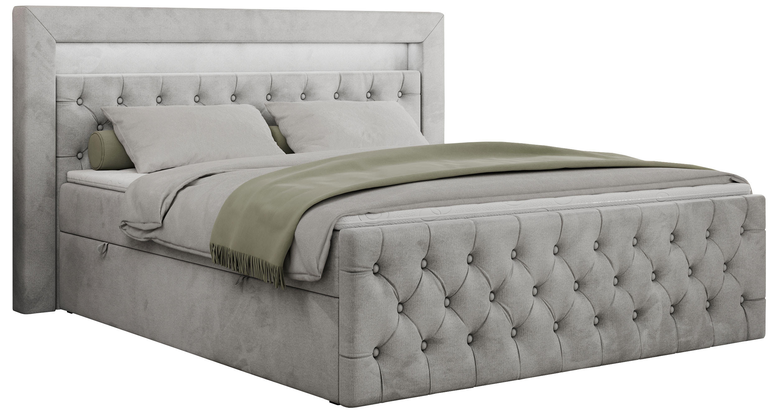 BOXBETT GOLD-9 LED 180/200 Hellgrau Velvet - H4 - Hellgrau, Holz/Textil (180/200cm) - MKS