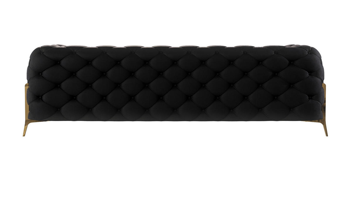SITZGARNITUR 3+2+1 Chesterfield Lexi Schwarz Samt - Goldfarben/Schwarz, Holz/Textil (243/75/100cm) - S-Style Möbel