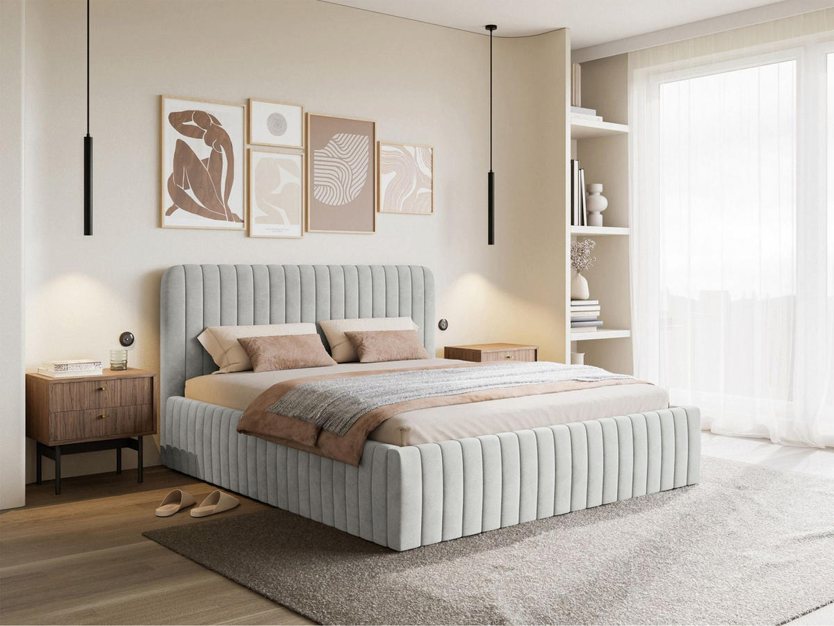 POLSTERBETT Saliano Taubengrau 160x200 cm - Grau, Holz/Textil (160/200cm) - Selsey