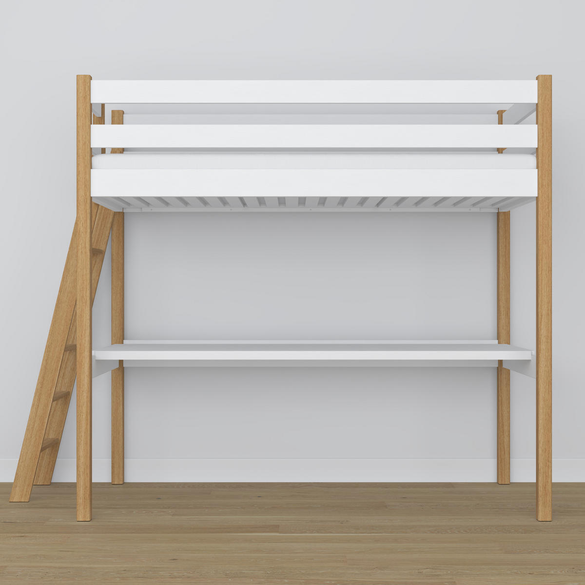 HOCHBETT N02 mit Schreibtisch Weiß / Eiche Natur 80/180 - Eiche Artisan/Weiß, Naturmaterialien/Holz (80/180cm) - N-Wood