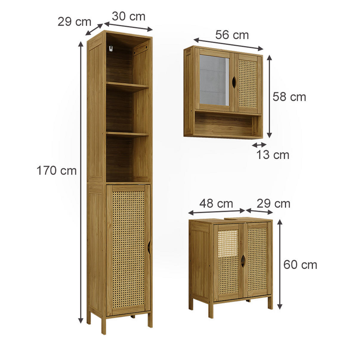 SADA KOUPELNOVÉHO NÁBYTKU Liora Bambus - zelená barva, kompozitní dřevo (48/60/29cm) - Vicco