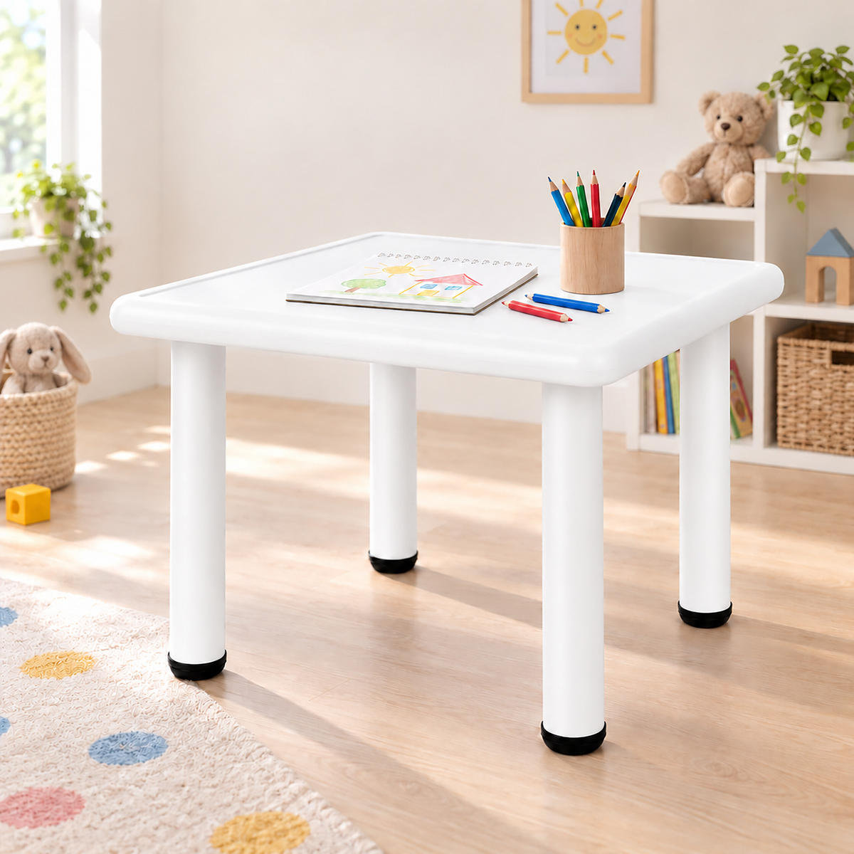 KINDERTISCH Weiß Indoor Outdoor 52x62 cm - Weiß, Kunststoff/Metall (62/52/62cm) - Relaxdays