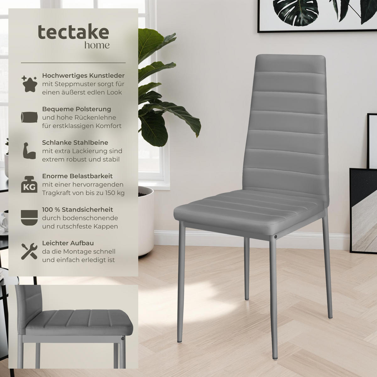 ESSZIMMERSTUHL 4er Set Thomas 41 x 45 x 98 5 cm grau - Grau, Textil (48/98.5/45cm) - tectake