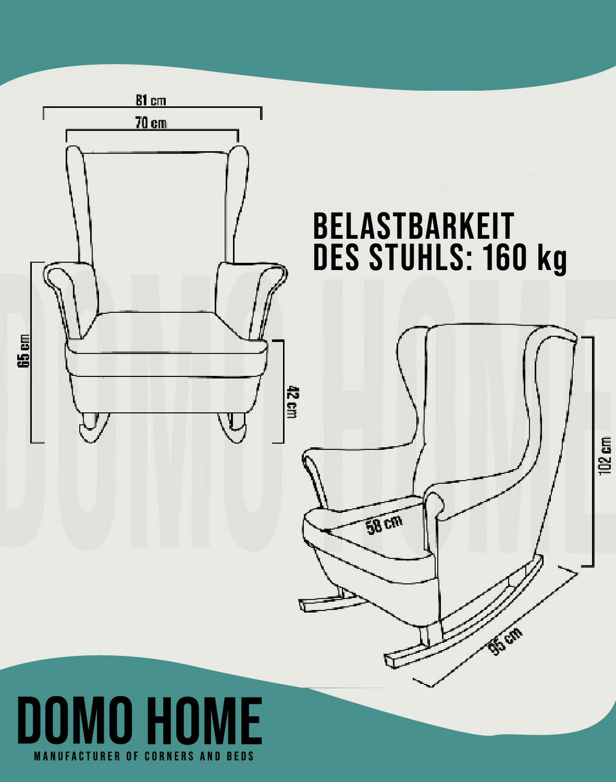 SCHAUKELSESSEL mit gepolstertem Sitz und Armlehnen, 102x81x95 cm, Grün_29851 - Pastellgrün/Braun, Holz/Textil (81/102/95cm) - DomoHome
