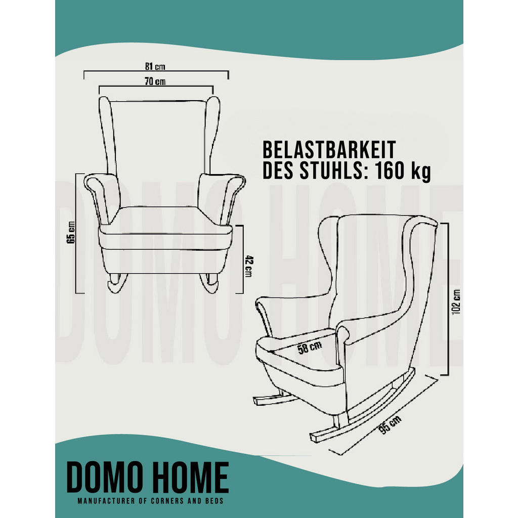 Thumbnail - DomoHome Schaukelsessel, Pastellgrün, Textil, Echtholz,Buche, Rechteckig, 81x102x95 cm, Wohnzimmer, Sessel, Relaxsessel