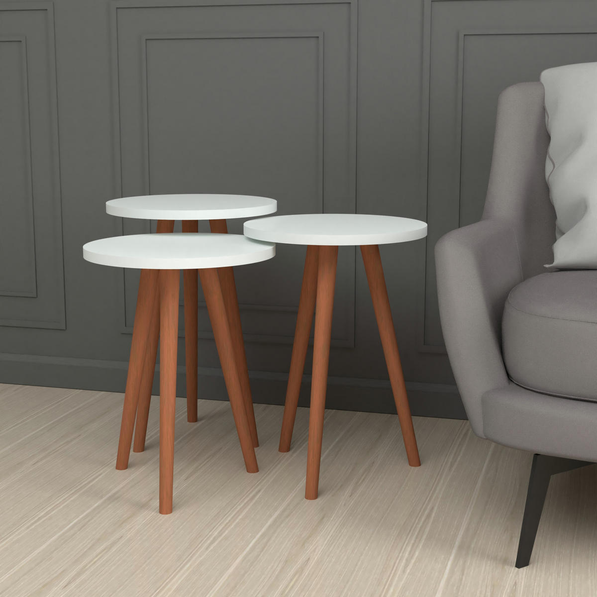 SATZTISCH Herrljunga im 3er Set - Weiß, Holzwerkstoff (35/35/49cm) - [en.casa]