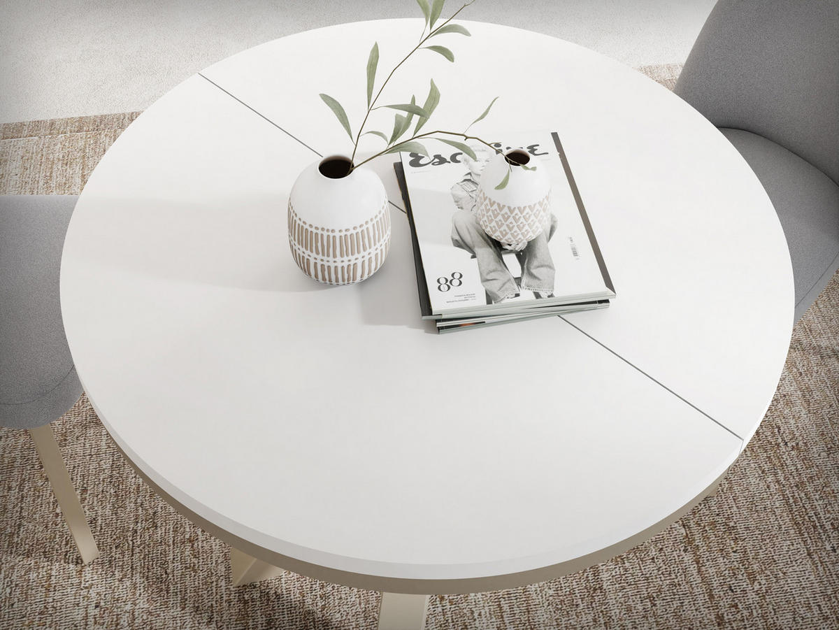ESSTISCH Clara Beige Cashmere runder ausziehbarer, Weiß 100-180/100/76 cm - Kaschmir/Weiß, Holzwerkstoff/Metall (100/100/76cm) - WFL GROUP