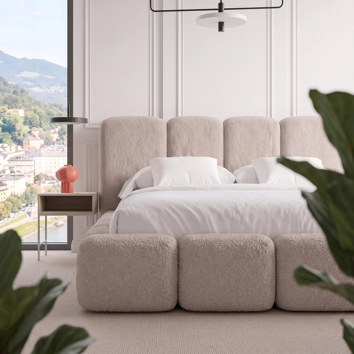 POLSTERBETT SUENO MAXI 160x200 cm in Beige, gepolstertes Kopfteil, Metalllattenrost, Bettkasten, Bouclé-Stoff - Beige/Naturfarben, Holz/Textil (160/200cm) - Muffo
