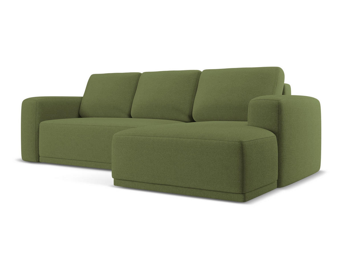 ECKSOFA mit Schlaffunktion Chenille Stoff Grün - Dunkelgrün/Schwarz, Kunststoff/Textil (258/160cm) - Makamii