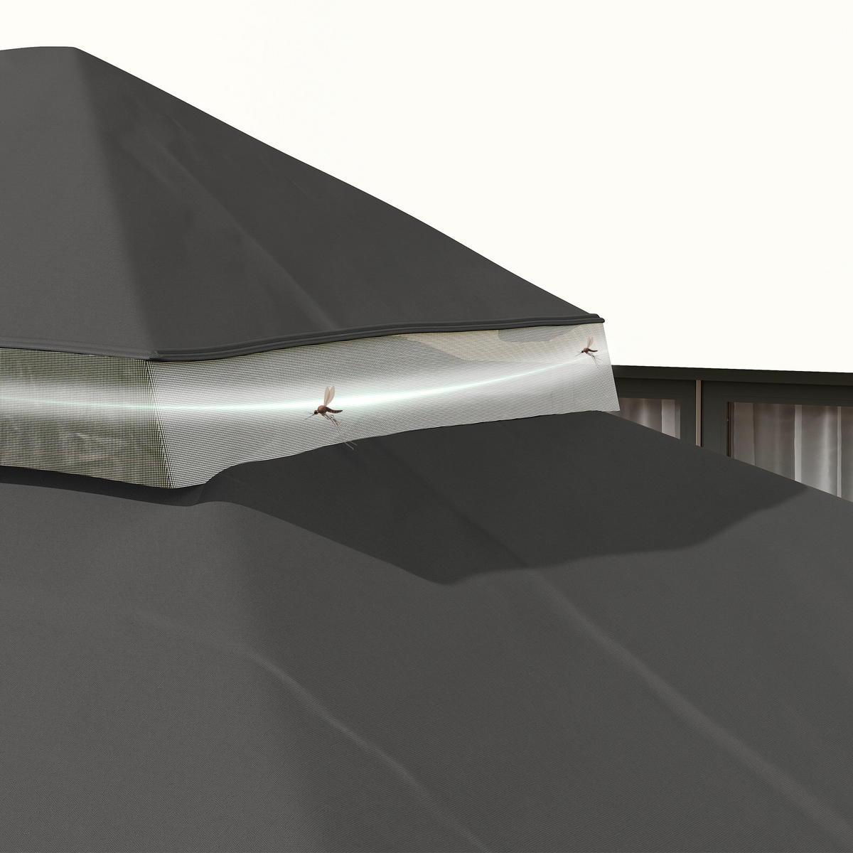 PAVILLON-ERSATZDACH, 3 x 4 m, Ersatzplane mit Wasserablauf-Öffnungen, Polyester, Sonnenschutz, UPF30+, Dunkelgrau - Dunkelgrau, Textil (400/1/300cm)