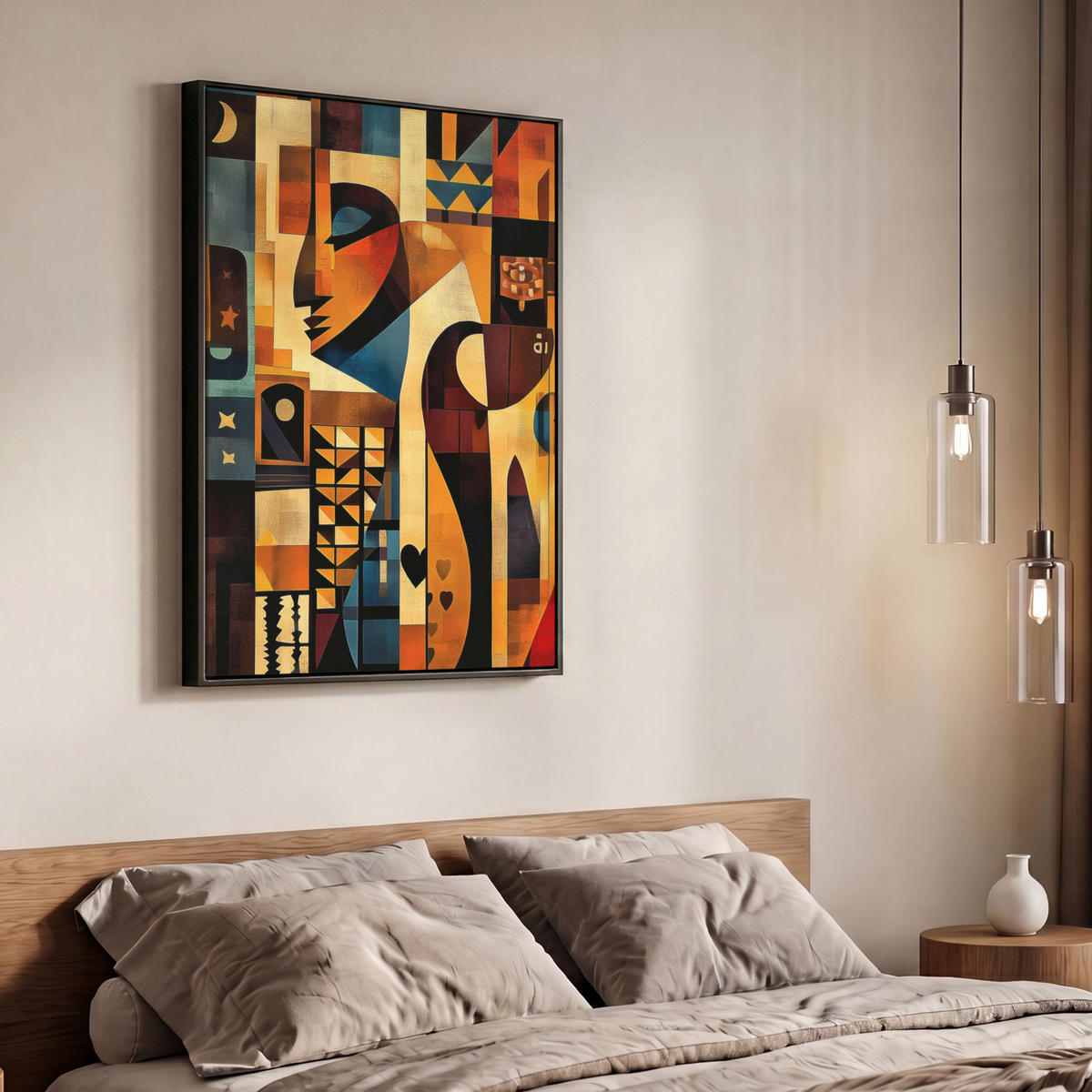 LEINWAND Bilder mit Rahmen - Figuren - Abstrakt - Symbole - 70x100 - Terracotta, Textil (70/100cm) - MuchoWow