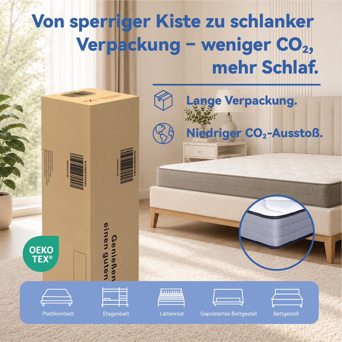 TASCHENFEDERKERNMATRATZE Weiß-Grau 120/200/20 cm H3 7-Zonen 1000 Federn - Weiß, Metall - PANGIVO