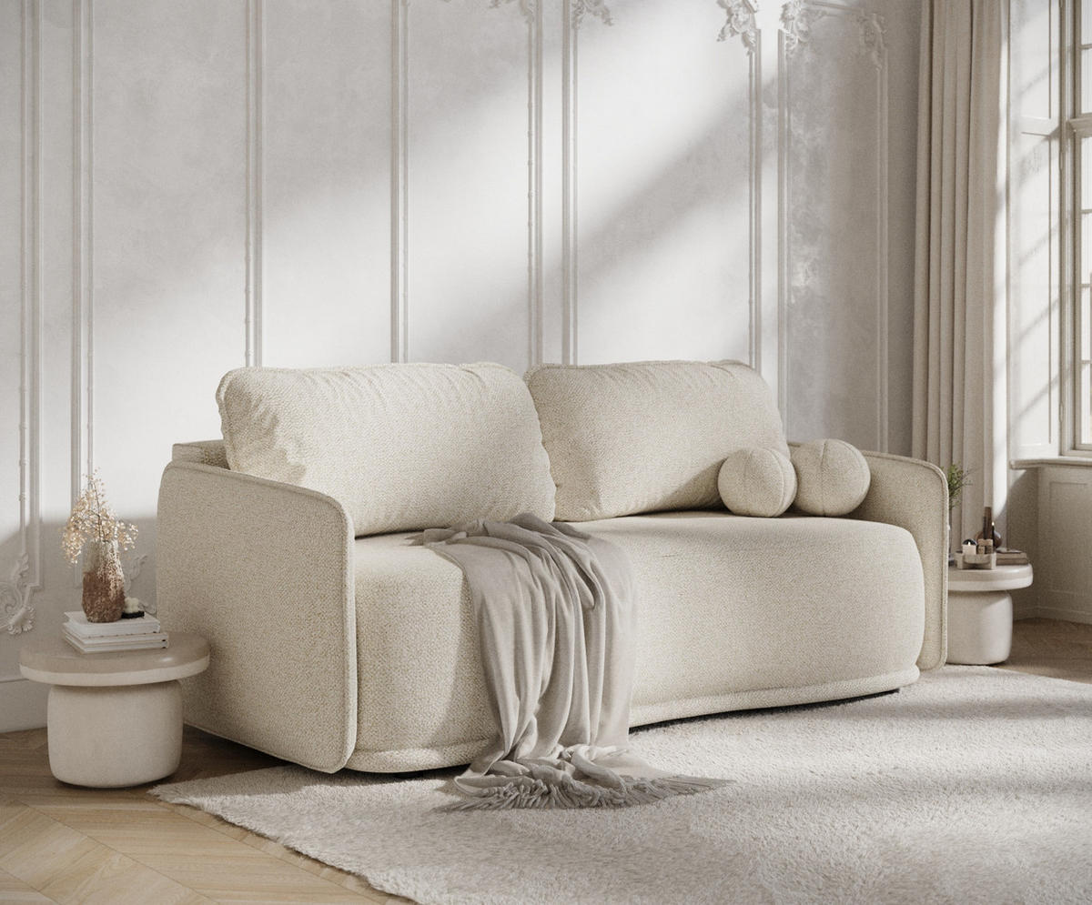 SCHLAFSOFA Mitsis Creme Plüschstoff - Creme/Schwarz, Holz/Holzwerkstoff (231/93/106cm) - Maison de Reve