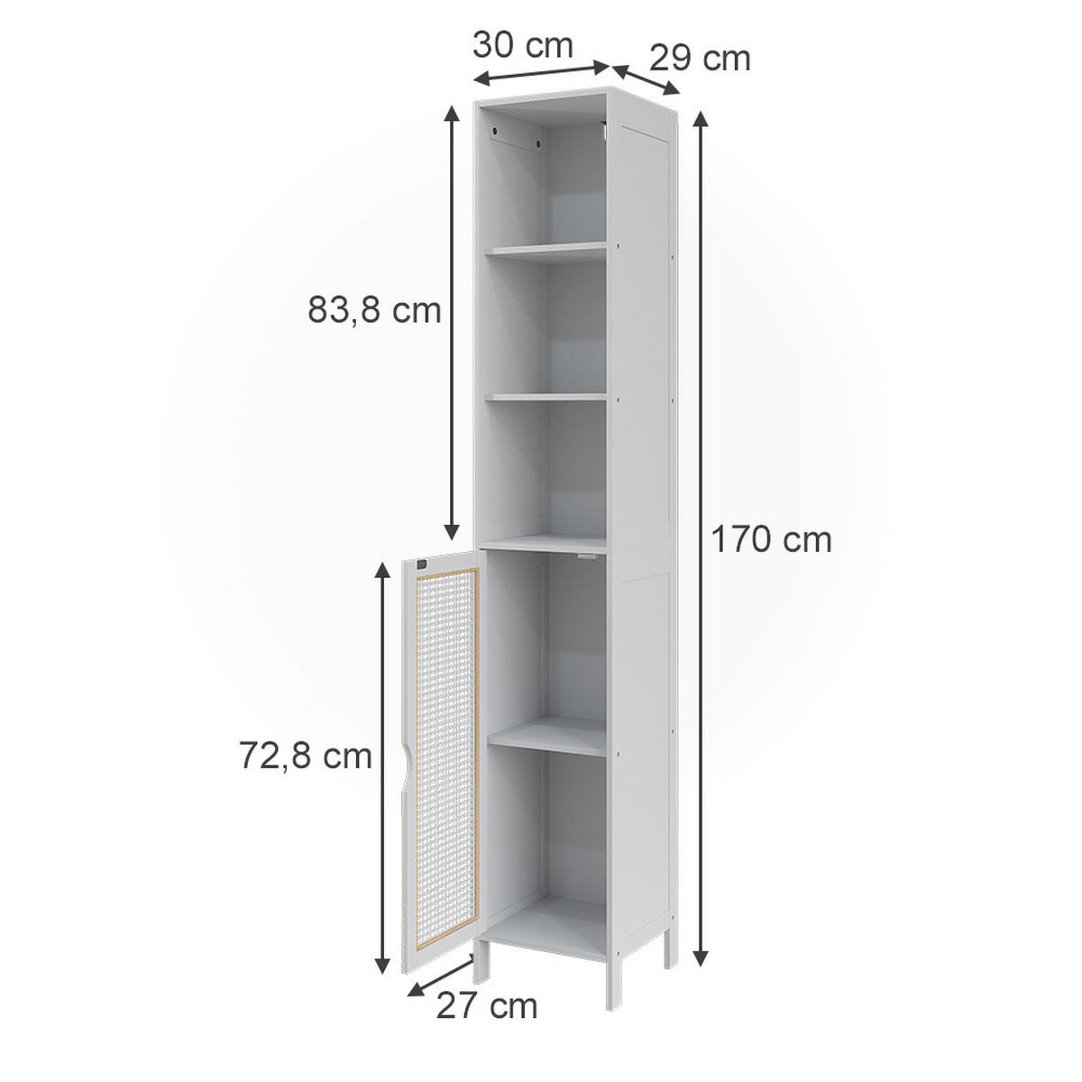 KOUPELNOVÁ SKŘÍŇKA Liora Bílá 30 x 170 cm s 1 dveřmi - bílá, kompozitní dřevo (30/170/29cm) - Vicco