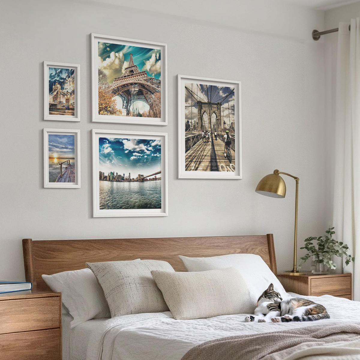 BILDER SET 5er Set - 50x50 cm & 20x30 cm & 40x60 cm Weißer Rahmen - Abstrakte geometrische Formen - Weiß, Kunststoff (40/60cm) - TULUP