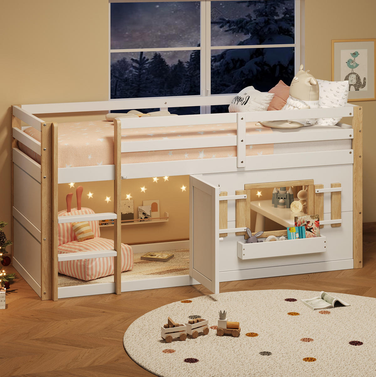 HOCHBETT 90/200 cm mit Leiter und Spielfläche, Weiß - Weiß, Holzwerkstoff (90/200cm) - Redom