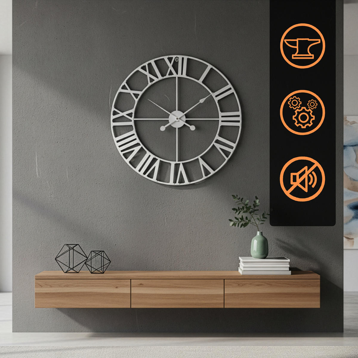 WANDUHR - Weiß, Metall (60/60/3.5cm) - Relaxdays