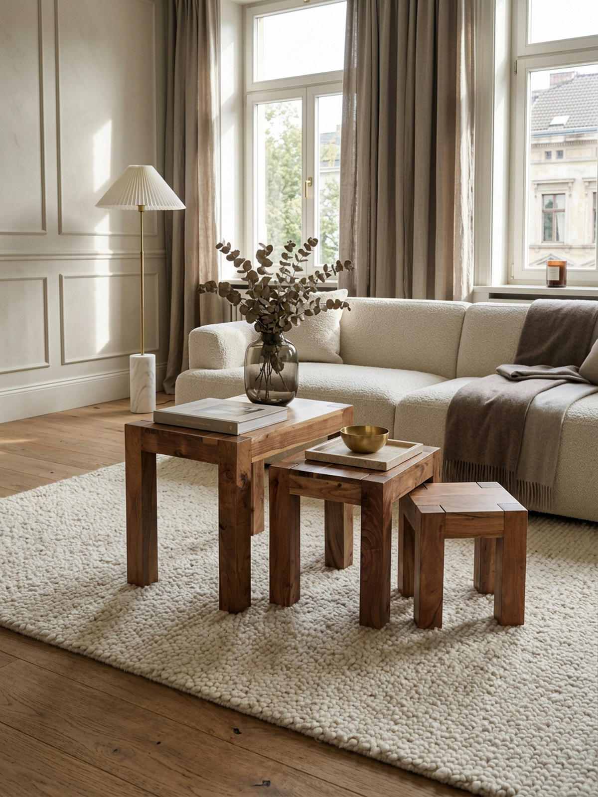 BEISTELLTISCH 3er Set Massivholz Platzsparend Landhausstil NAKO, Braun 50x36x45 cm - Braun, Holz (36/50/45cm) - KADIMA DESIGN