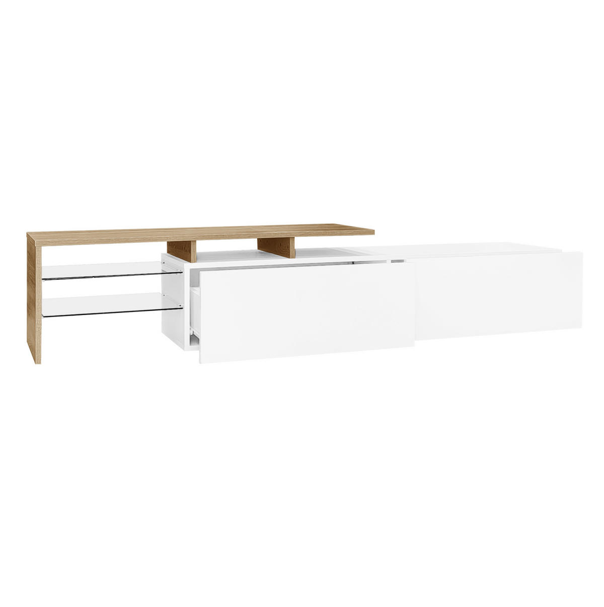 TV-LOWBOARD 170/33/33,5 cm in Weiß/Natur mit LED-Beleuchtung und Glasböden - Weiß, Holzwerkstoff (170/33.5/33cm) - Flora Grace