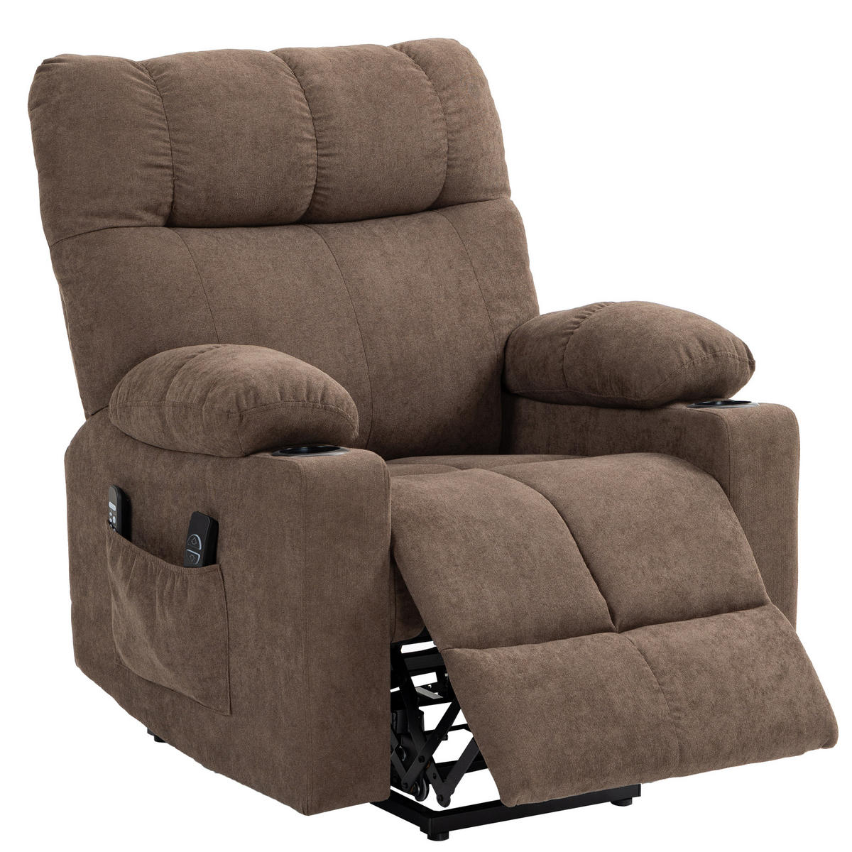 MASSAGESESSEL DE-06365 Mit Aufstehilfe, elektrisch & Wärme, 135° neigbar Braun - Braun, Textil/Metall (95/109/91cm) - ComfortXL