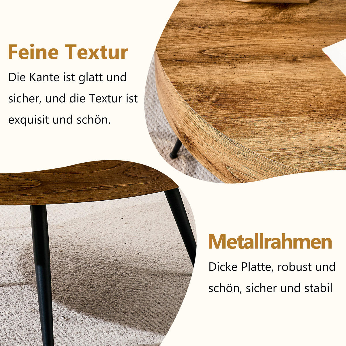 COUCHTISCH in Schwarz und Naturfarbe Wohnzimmertisch mit Holzoptik für Wohnzimmer, B70/T70/H35.5 cm - Schwarz/Naturfarben, Holzwerkstoff/Metall (70/70/35.5cm) - STILVORA