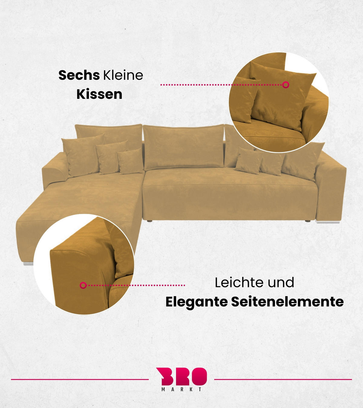 ECKSOFA Sydney mit Schlaffunktion Gelb Plüsch - Gelb, Textil (280/184cm) - Bromarkt