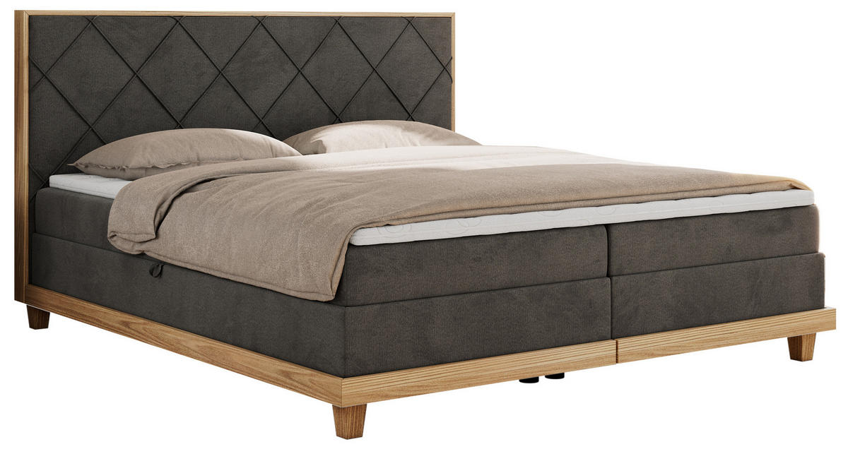 BOXBETT CAICOS 140/200 - Dunkelgrau Velvet - H4 - Dunkelgrau, Holz/Textil (140/200cm) - MKS